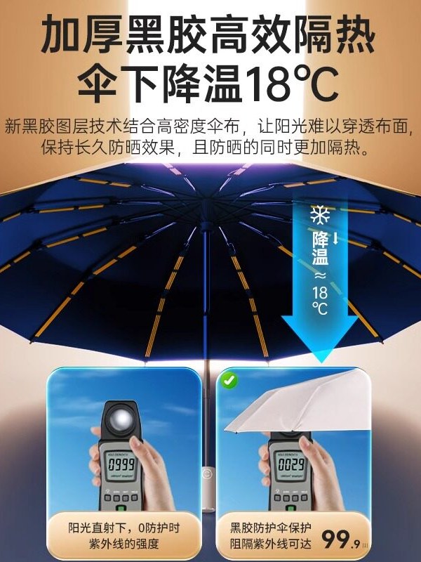 全自动雨伞大号女男士晴雨两用学生加大双人加固防晒防紫外线加厚 - 详情图
