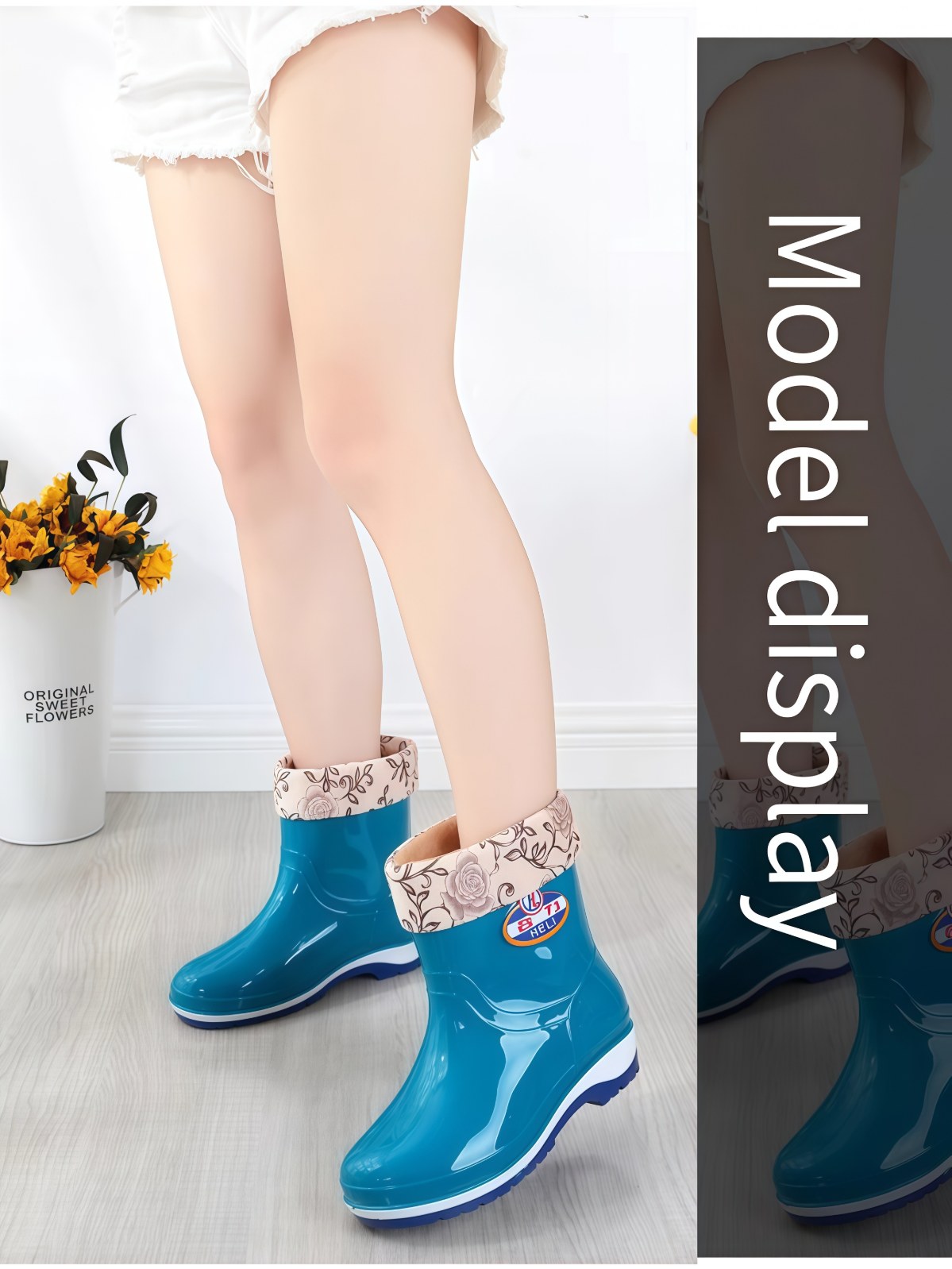 四季雨鞋女短筒成人加绒雨靴时尚防水鞋女士防滑中筒胶鞋套鞋保暖 - 详情图