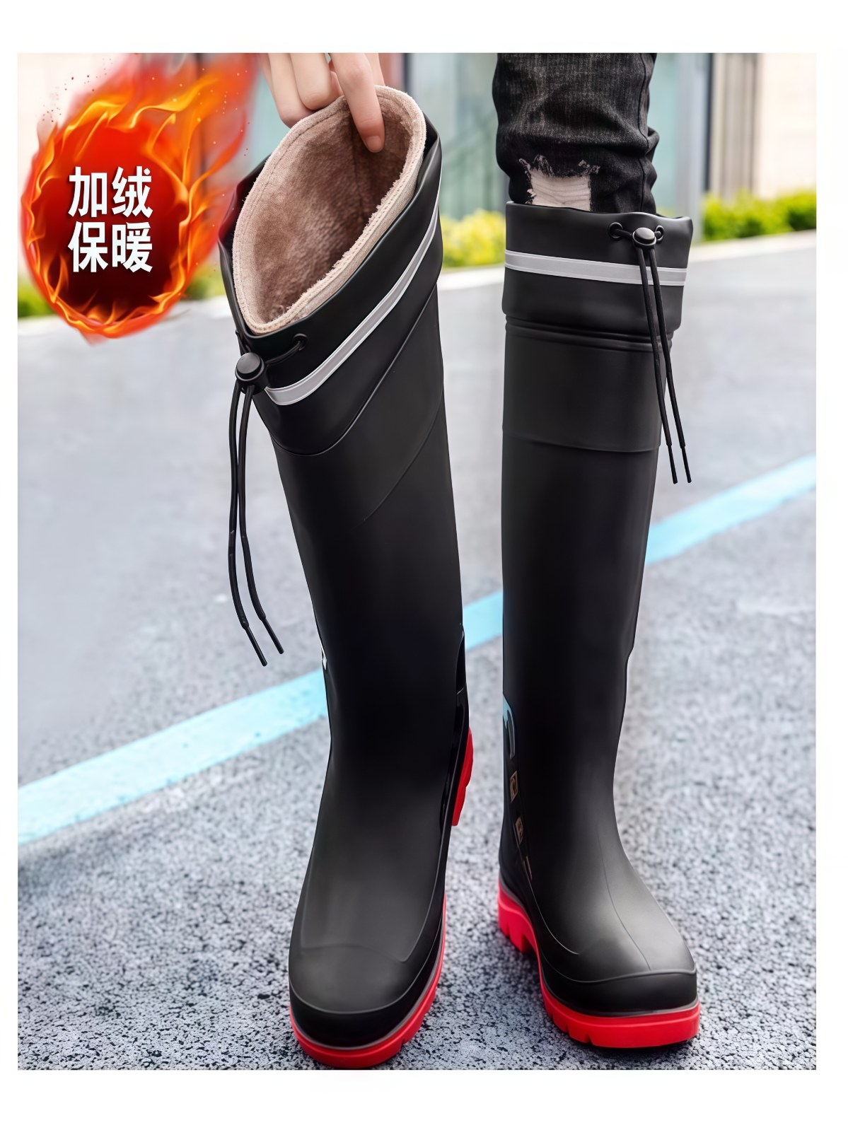 德系雨鞋男防滑束口中长筒高筒防水户外露营钓鱼水鞋加棉赶海胶鞋 - 详情图