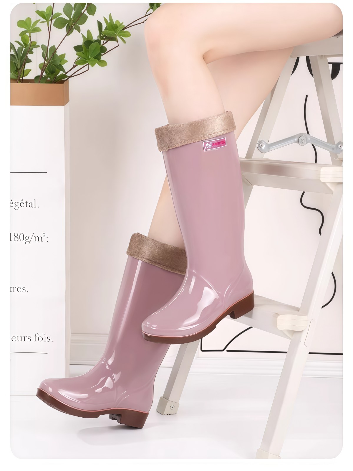 雨鞋女款高筒雨靴女士水鞋防水防滑加绒保暖时尚水靴劳保工作胶鞋 - 详情图