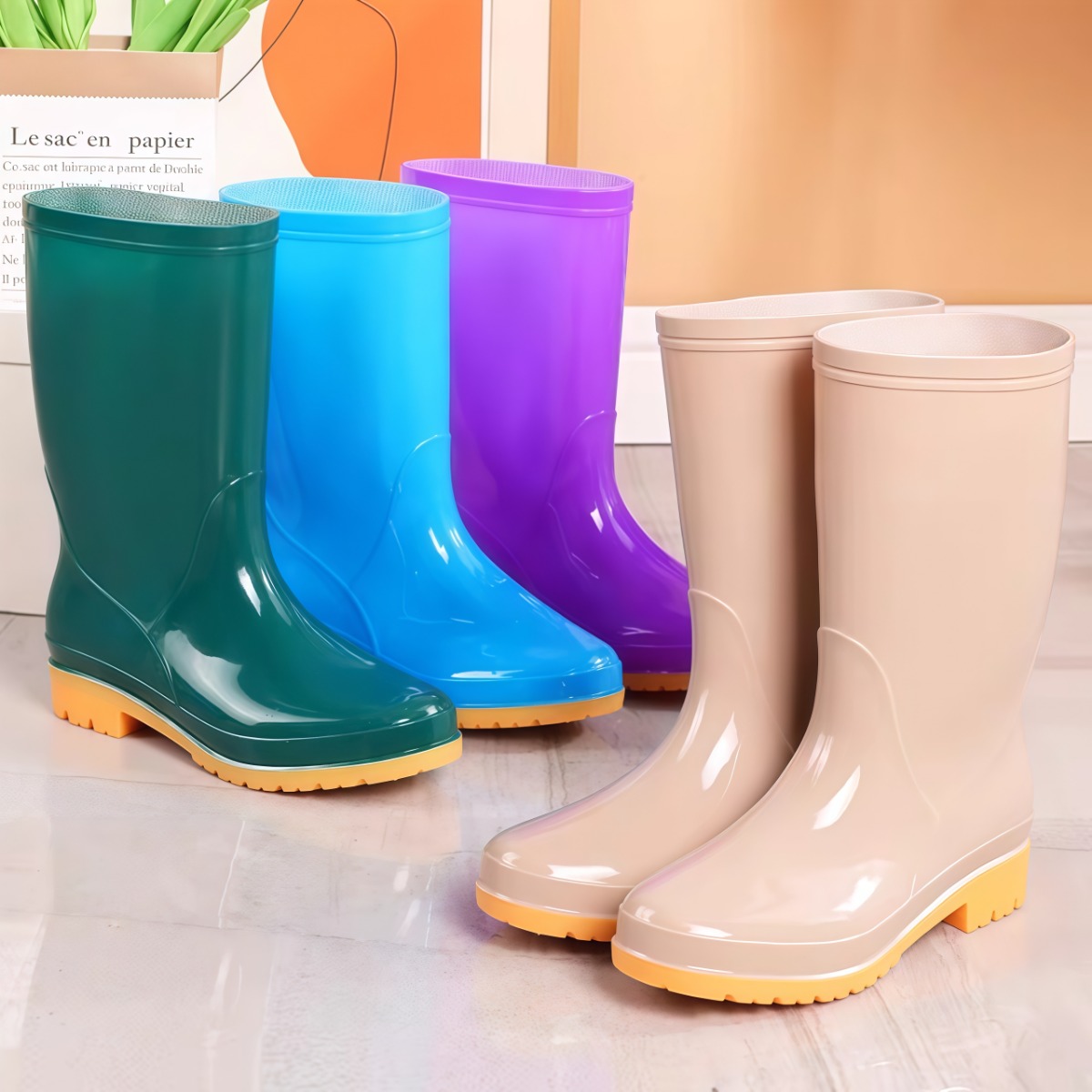 秋冬厚底雨鞋女中筒保暖加绒防滑防水鞋时尚成人雨靴厨房超厚胶鞋