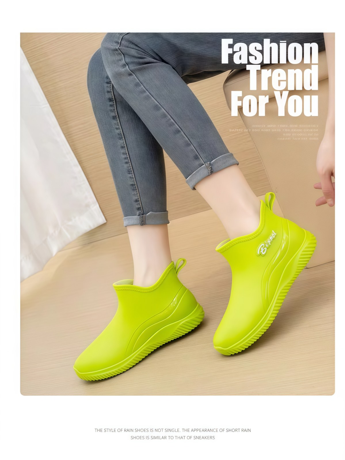 低帮运动雨鞋女款防滑防水厨房工作甜美胶鞋四季加棉雨靴成人水鞋 - 详情图