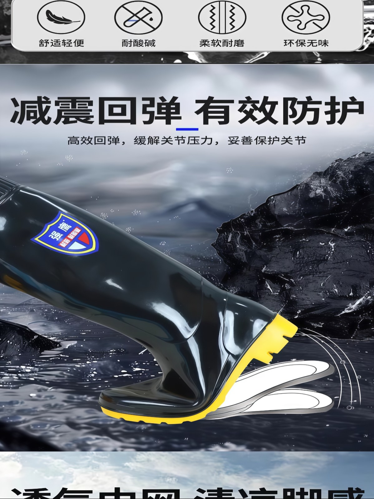 雨靴牛筋底高筒四季款防滑防水耐磨防油劳保鞋中筒户外劳保雨鞋 - 详情图