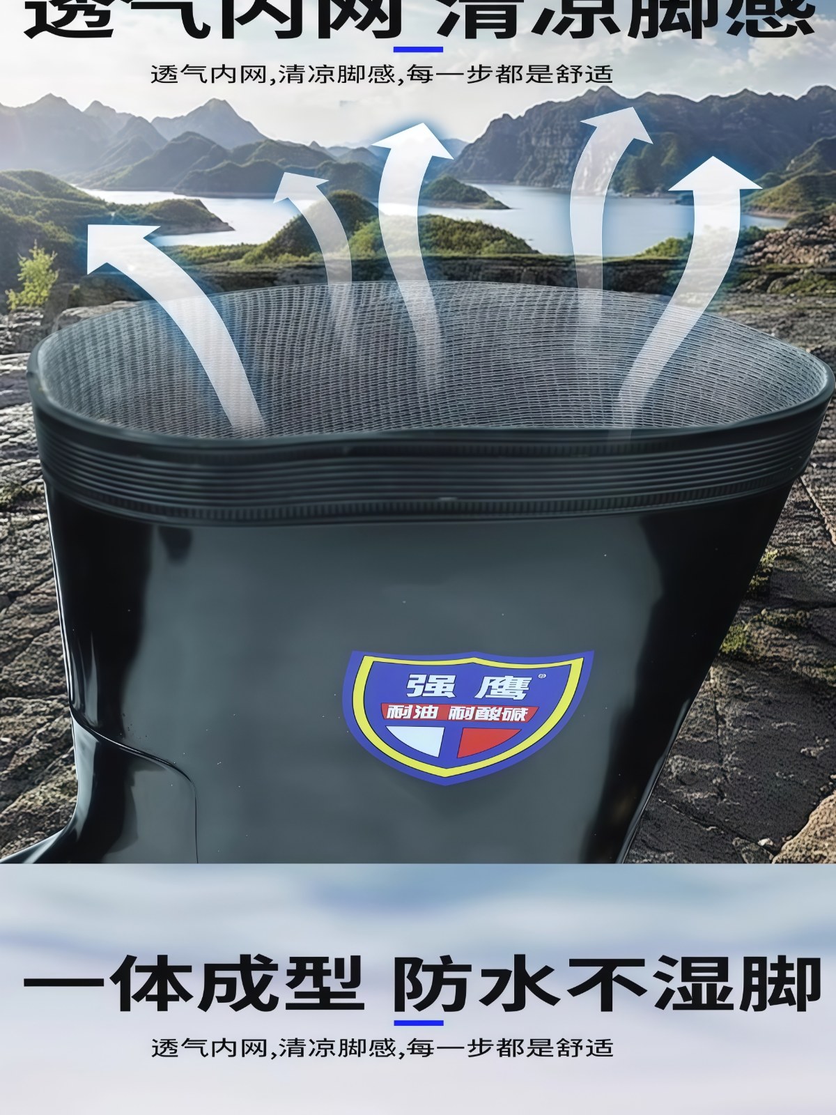 雨靴牛筋底高筒四季款防滑防水耐磨防油劳保鞋中筒户外劳保雨鞋 - 详情图