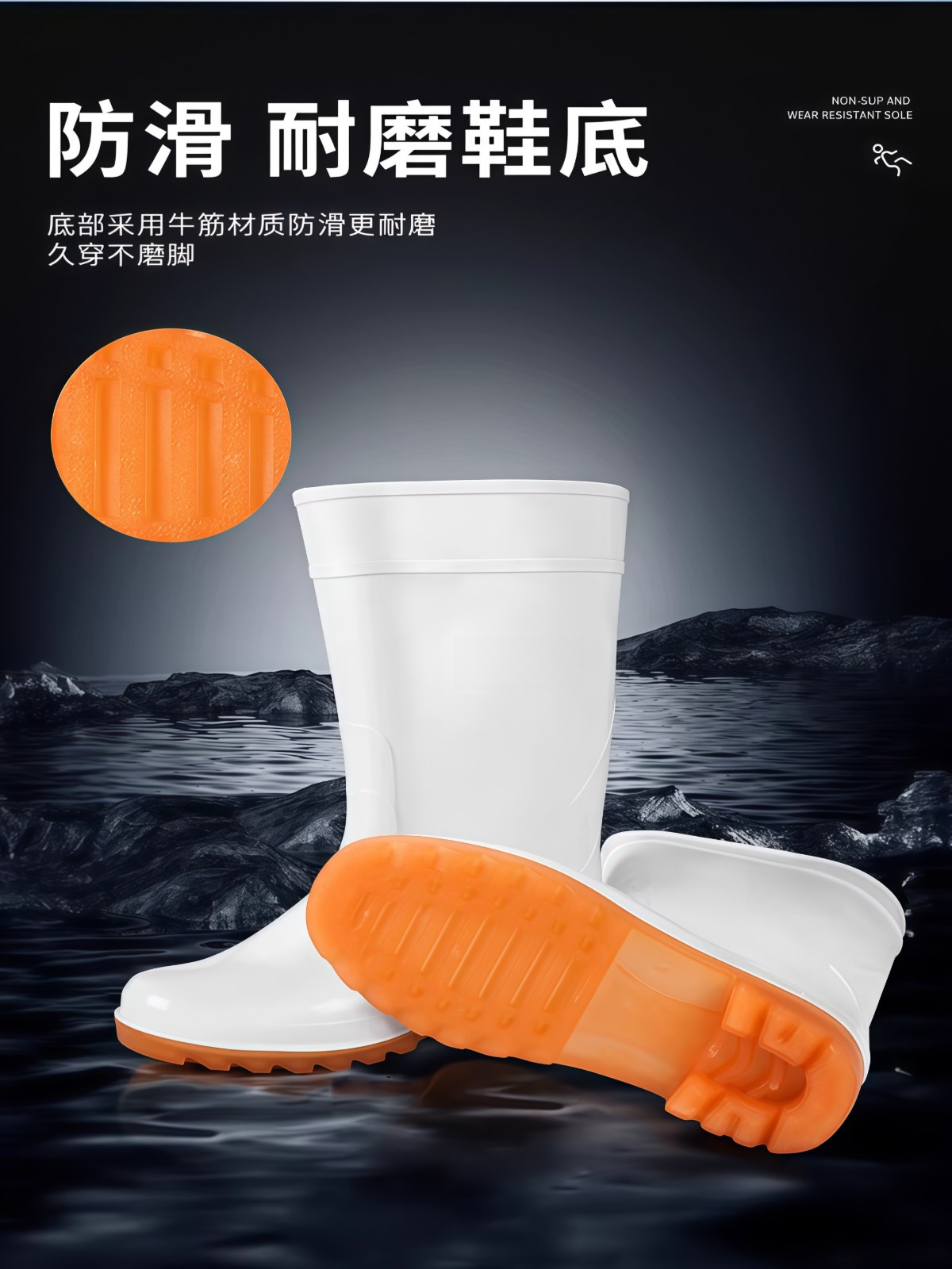 食品卫生靴子中高筒雨鞋防滑防水耐磨男女款白色防油耐弱酸碱工厂 - 详情图